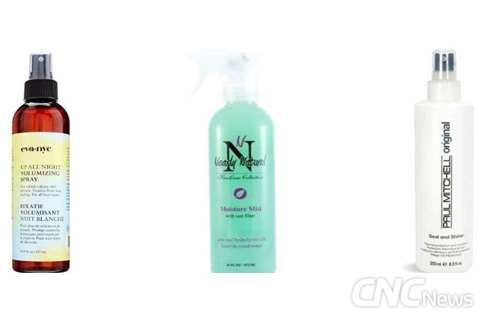 해외 직구 화장품 3개에서 CMIT와 MIT가 검출됐다. (왼쪽부터)All Night Volumizing Spray(Eva NYC), Seal and Shine(Paul Mitchell), Moisture Mist(Nearly Natural).
